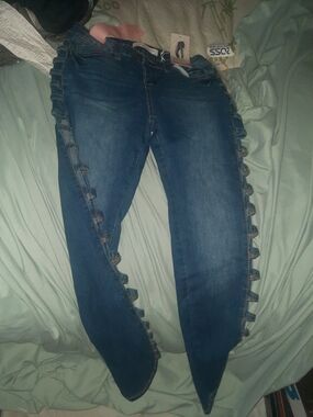 Women's Dark Blue Ruffle-Side Stretch Jeans